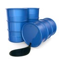 Blue oil barrels. 3D render Royalty Free Stock Photo