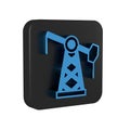 Blue Oil pump or pump jack icon isolated on transparent background. Oil rig. Black square button. Royalty Free Stock Photo