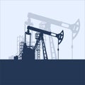 Blue oil pumpjack silhouette on white background. Petroleum industry. Vector template for web, infographics or interface design. Royalty Free Stock Photo