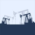 Blue oil pumpjack silhouette on white background. Petroleum industry. Vector template for web, infographics or interface design. Royalty Free Stock Photo