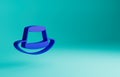 Blue Oktoberfest hat icon isolated on blue background. Hunter hat with feather. German hat. Minimalism concept. 3D