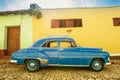 Blue, old and american car with trunk Royalty Free Stock Photo