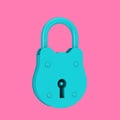 Blue Old Big Padlock in Duotone Style. 3d Rendering Royalty Free Stock Photo
