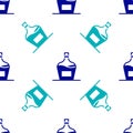 Blue Old bottle of wine icon isolated seamless pattern on white background. Bottle of homemade wine. Vector Royalty Free Stock Photo