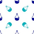 Blue Old bottle of wine icon isolated seamless pattern on white background. Vector Royalty Free Stock Photo