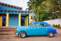 Blue old classic american car in Cuba Royalty Free Stock Photo