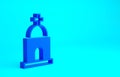 Blue Old crypt icon isolated on blue background. Cemetery symbol. Ossuary or crypt for burial of deceased. Minimalism