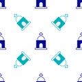 Blue Old crypt icon isolated seamless pattern on white background. Cemetery symbol. Ossuary or crypt for burial of