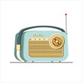 Blue old radio tuner. Vector illustration of vintage radio receiver, flat style. Royalty Free Stock Photo