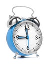 Blue Old Style Alarm Clock on White. Royalty Free Stock Photo