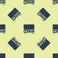 Blue Old video cassette player icon isolated seamless pattern on yellow background. Old beautiful retro hipster video Royalty Free Stock Photo