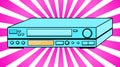 Blue Old Vintage Volumetric Retro Hipster Antique VCR for videocassettes for watching movies, videos from the 80`s, 90`s against Royalty Free Stock Photo