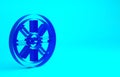 Blue Old wooden wheel icon isolated on blue background. Minimalism concept. 3d illustration 3D render Royalty Free Stock Photo