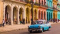 Blue oldtimer taxi in Havana, Cuba Royalty Free Stock Photo