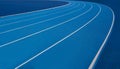 Blue Olympic track lanes with white stripes, an empty background suitable for copy space, represent the concept of physical sports Royalty Free Stock Photo