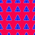 Blue Onigiri icon isolated seamless pattern on red background. Japanese food. Vector Illustration