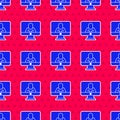 Blue Online psychological counseling distance icon isolated seamless pattern on red background. Psychotherapy