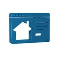 Blue Online real estate house in browser icon isolated on transparent background. Home loan concept, rent, buy, buying a Royalty Free Stock Photo