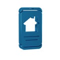 Blue Online real estate house on smartphone icon isolated on transparent background. Home loan concept, rent, buy Royalty Free Stock Photo