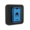 Blue Online real estate house on smartphone icon isolated on transparent background. Home loan concept, rent, buy Royalty Free Stock Photo