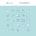 Blue online shopping line icons set Royalty Free Stock Photo