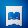 Blue Open book icon isolated on blue background. White pennant template. Vector Illustration Royalty Free Stock Photo