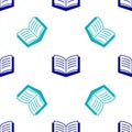 Blue Open book icon isolated seamless pattern on white background. Vector Royalty Free Stock Photo