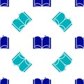Blue Open book icon isolated seamless pattern on white background. Vector Illustration Royalty Free Stock Photo