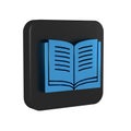 Blue Open book icon isolated on transparent background. Black square button. Royalty Free Stock Photo