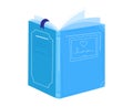 Blue open book with love heart on cover and elegant script. Minimalist reading and literature concept. Romance novel or