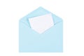 Blue open envelope with paper Isolated Royalty Free Stock Photo
