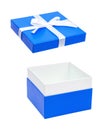 Blue open gift box with white bow Royalty Free Stock Photo