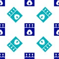 Blue Open matchbox and matches icon isolated seamless pattern on white background. Vector Royalty Free Stock Photo