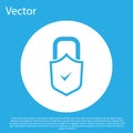 Blue Open padlock and check mark icon isolated on blue background. Cyber security concept. Digital data protection Royalty Free Stock Photo