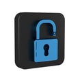 Blue Open padlock icon isolated on transparent background. Opened lock sign. Cyber security concept. Digital data