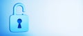 Blue open padlock on a light gradient background. 3D Rendering