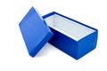 Blue open shoe box isolated on white background. Include clipping path in both objects Royalty Free Stock Photo