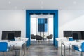 Blue open space office interior Royalty Free Stock Photo