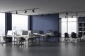 Blue open space office and meeting room corner Royalty Free Stock Photo