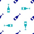 Blue Opened bottle of wine icon isolated seamless pattern on white background. Vector Illustration