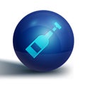 Blue Opened bottle of wine icon isolated on white background. Blue circle button. Vector Illustration