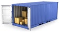 Blue opened container with carton boxes inside Royalty Free Stock Photo