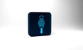 Blue Opium poppy icon isolated on grey background. Poppy Papaver somniferum flower seed head. Blue square button. 3d