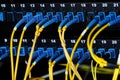 Blue optical connectors switch on the patch panel