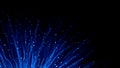 Blue optical fiber on black background. Light on.