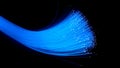 Blue optical fibers on black background.