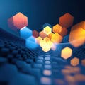 Blue and orange background with a bunch of hexagons Royalty Free Stock Photo