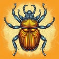 Blue and orange beetle on an orange background