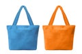 blue and orange cloth shopping bag