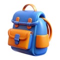 Blue and orange 3 D cartoon backpack with front pocket and straps image Royalty Free Stock Photo